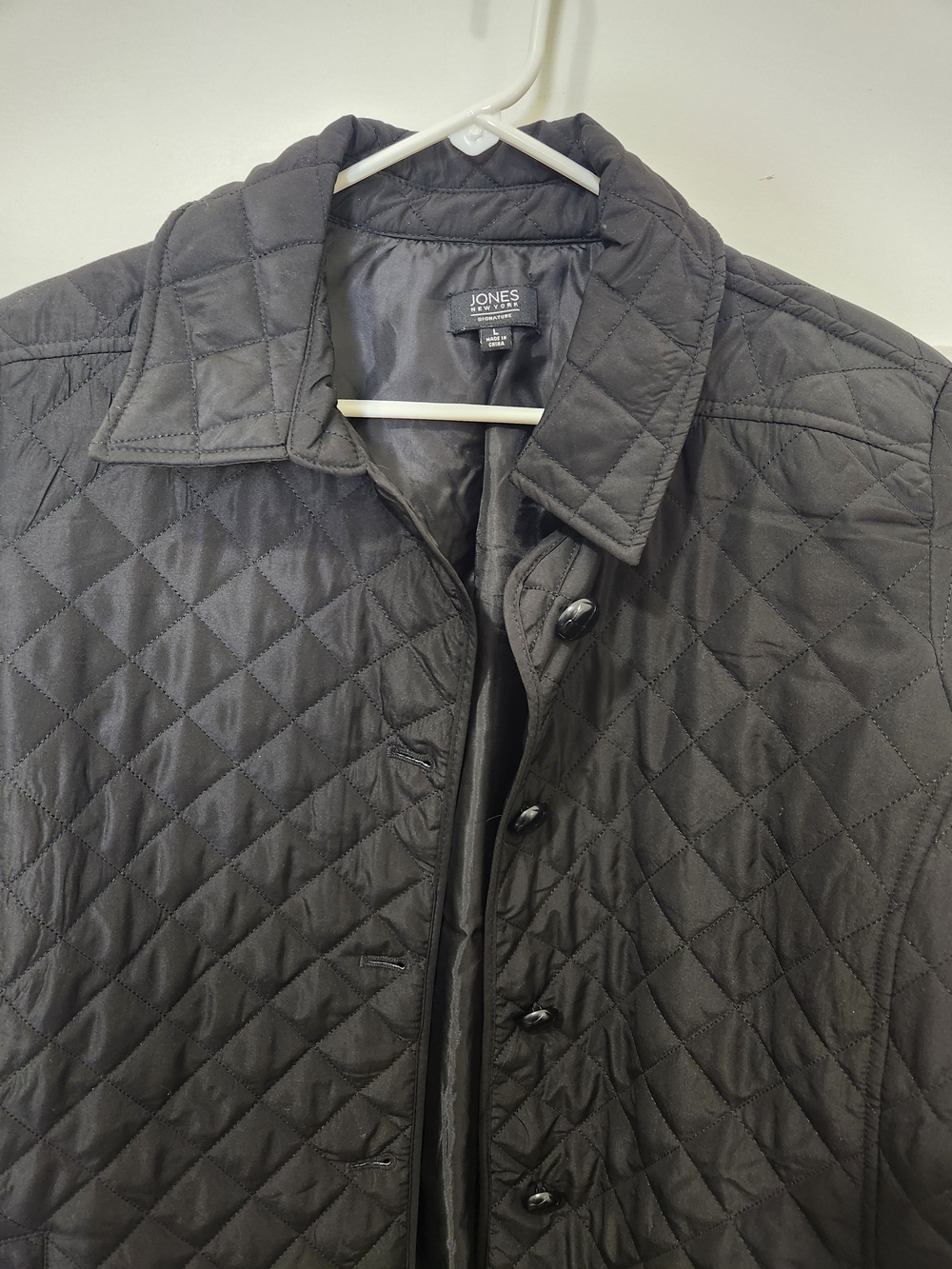 Jones New York Women's Quilted Black Button-Front Jacket